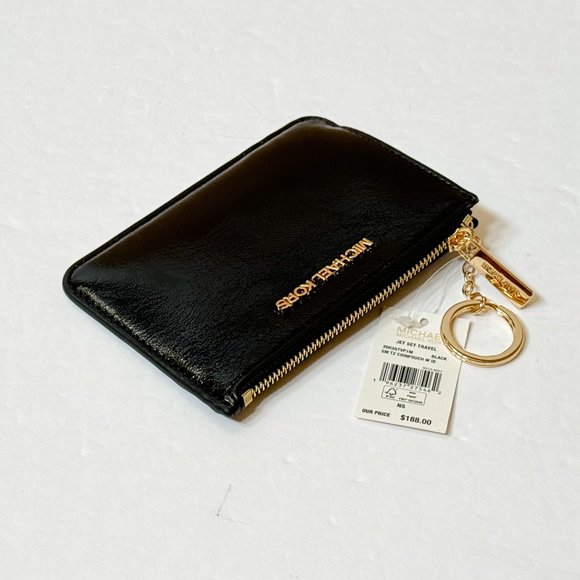 Michael Kors Jet Set Travel Small Top Zip Coin Pouch ID Key Holder Wallet Black - Picture 3 of 11